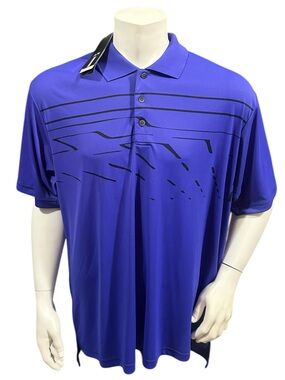 Adidas Men’s Golf Polo Purple Black Striped Logo Short Sleeve XL New